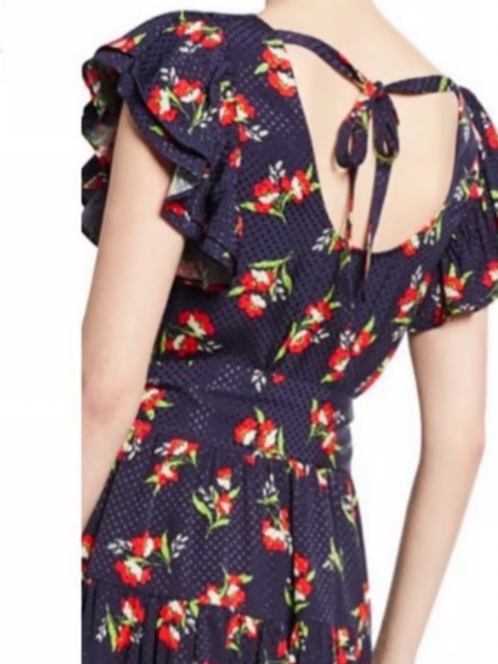 Jill Jill Stuart Midnight Floral Jacquard Flutter Sleeve Dress S - Picture 3 of 9